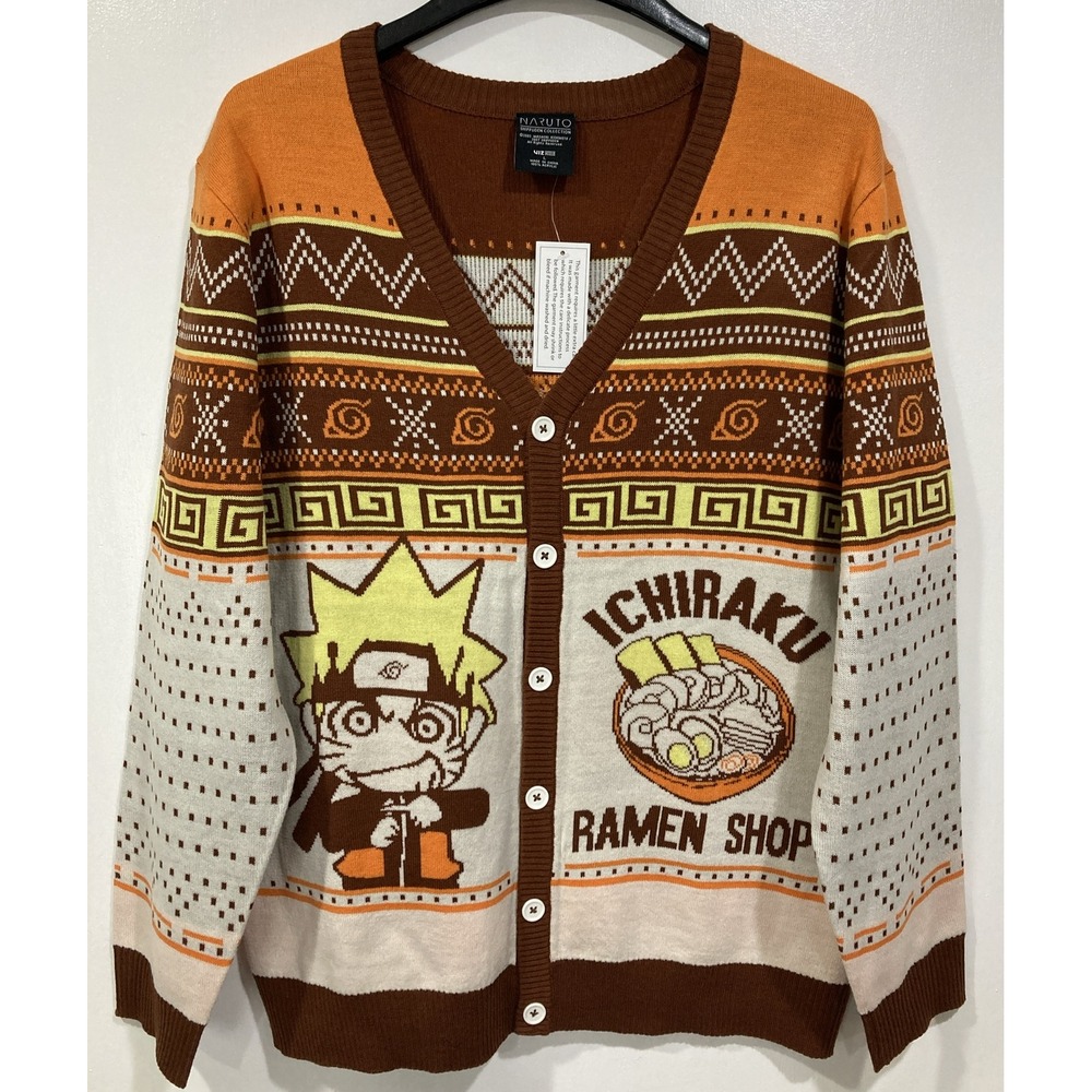 NWT Mens Naruto Ichiraku Ramen Shop Cardigan Sweater‎ Men's Size Large